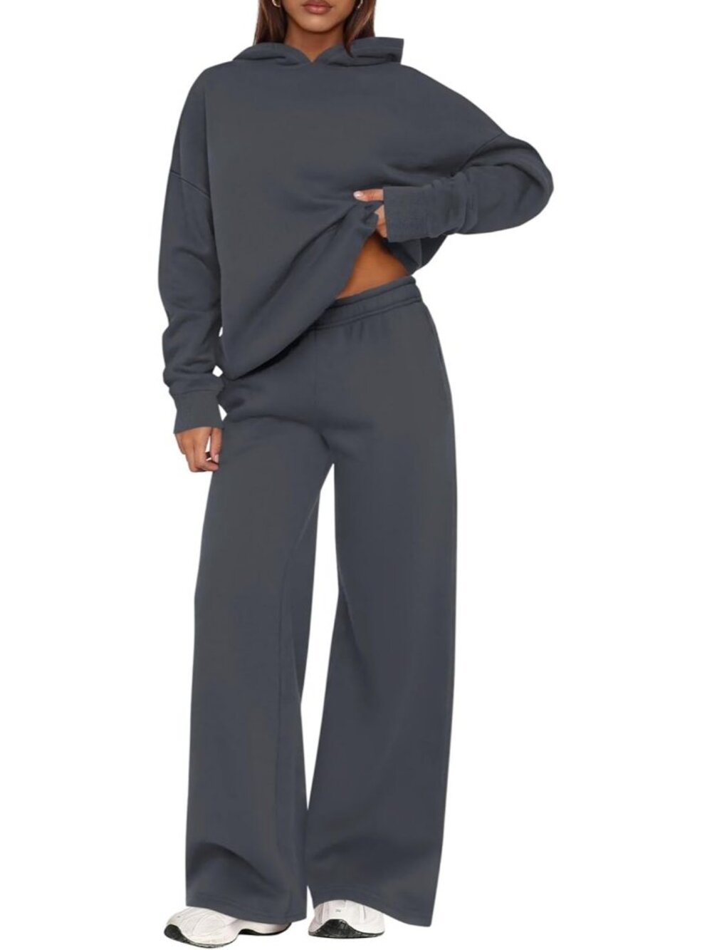 Women's Sweatsuits 2 Piece Sets Dark Grey Casual Long Sleeve Sweatpants Fall